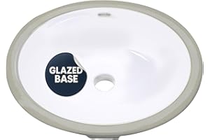 Nantucket Sinks Undermount Bathroom Sink – GB-13x10-W Small Oval Bowl Sink 13 Inch X 10 Inch for Bathroom Vanity, Glazed Bottom for Open Console, White, with Overflow – Ceramic, High Gloss Glaze