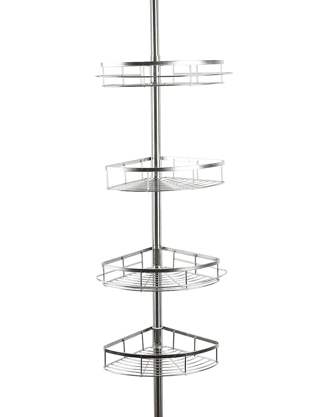 Lonior Teleskop Duschregal Edelstahl Duschablage Ohne Bohren Duschkorb Eckregal Höhenverstellbar 1.1m - 2.8m Badregal mit 4 E
