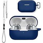 for Technics EAH-AZ100 Case Cover with Cleaner Kit, Soft Skin Silicone Case Cover with Keychain and Lanyard，Full Protective Case for Men and Women-Blue
