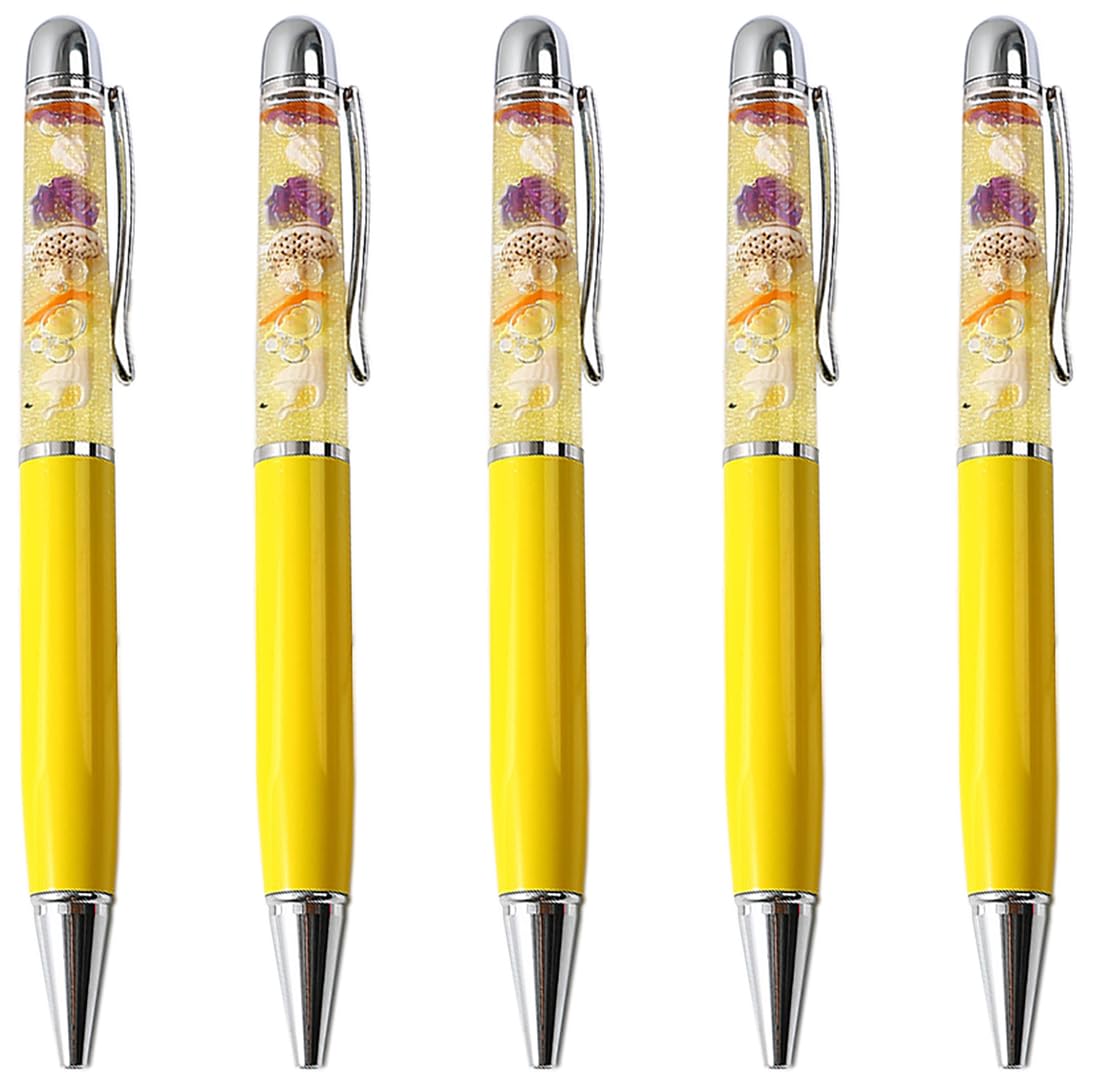 Gullor 5 Pieces Retractable Ballpoint Pens, Bling Dynamic Floating Liquid Sand Glitter Pen, Ocean Series