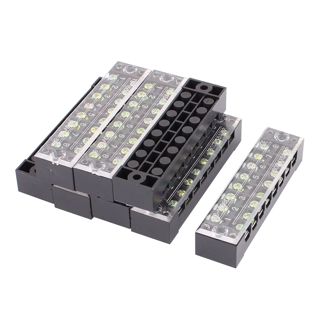 Sourcingmap 8 Pcs TB-1508L 8 Positions Dual Row Screw Electric Wire Connection Barrier Terminal Strip 600V 15A