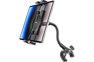 WOLEYI Gooseneck Tablet Holder for Wheelchair/Stroller/Golf Cart/Boat/Mic Stand/Indoor Cycling Bike/Gym Bicycle Handlebar Clamp, Compatible with 4.7-13" iPad Pro/Air/Mini, iPhone, Galaxy, Fire HD, E-Book