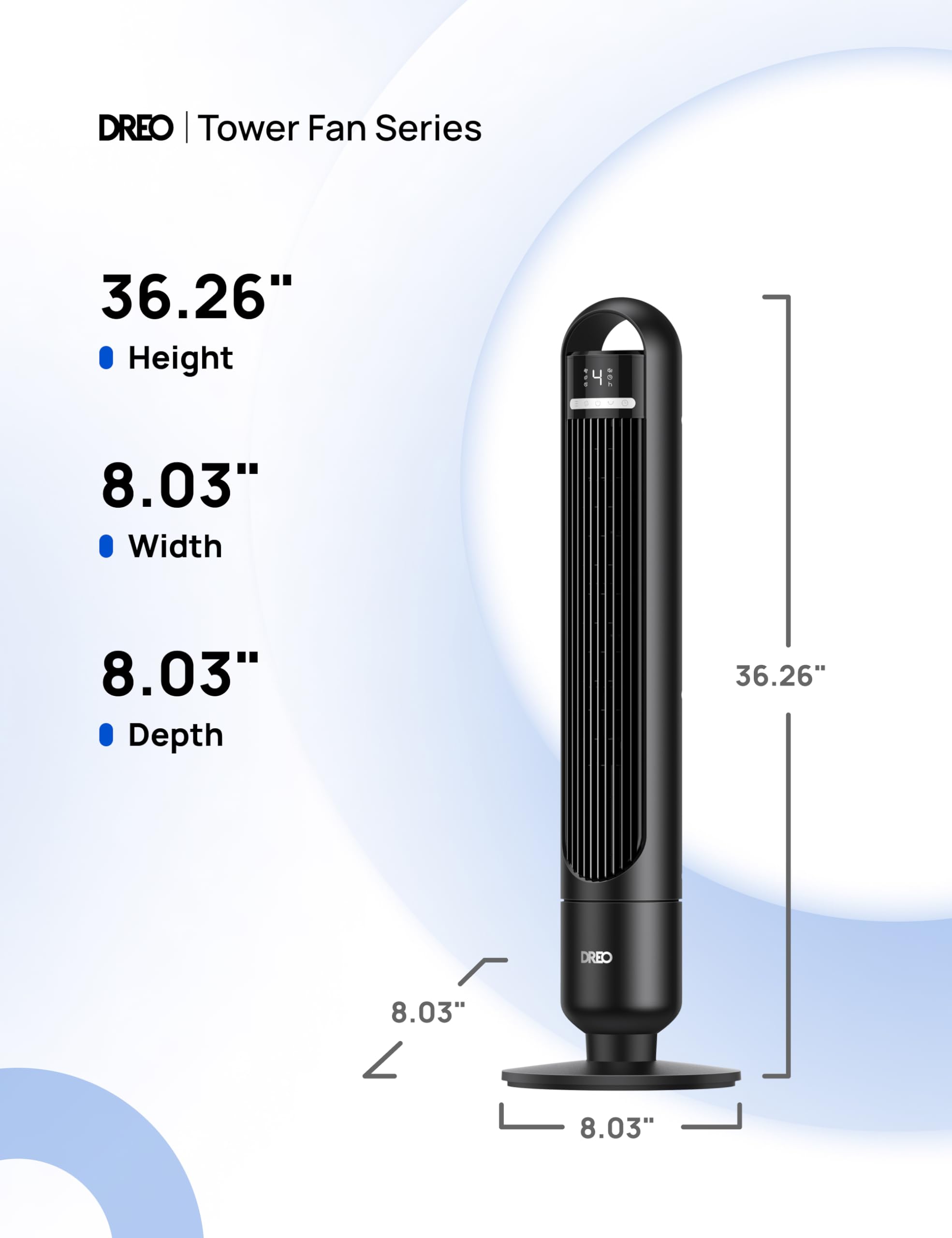 Dreo Tower Fan for Bedroom, 90° Oscillating Standing Fans for Room with 4 Speeds, 3 Modes, 28dB Quiet for Sleep, 25ft/s Velocity, 8H Timer, Remote, Living Room, Office, Home, Black, TF117