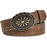 Bounzhi Brown Western Belt for Women Cowgirls Cowboys Leather Belt for Jeans Pant Country Belt with Vintage Buckle