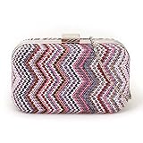 BMC Fashionable Multicolored Zigzag Design Woven Twine Statement Clutch Handbag