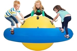 Costzon Giant Inflatable Dome Rocker Bouncer, 88'' Kids Rock and Roll Teeter Totter Seesaw and Climbing Bridge with 6 Handles, Blow Up Rocking Ball Playground Equipment Indoor Outdoor Game Toy Gifts