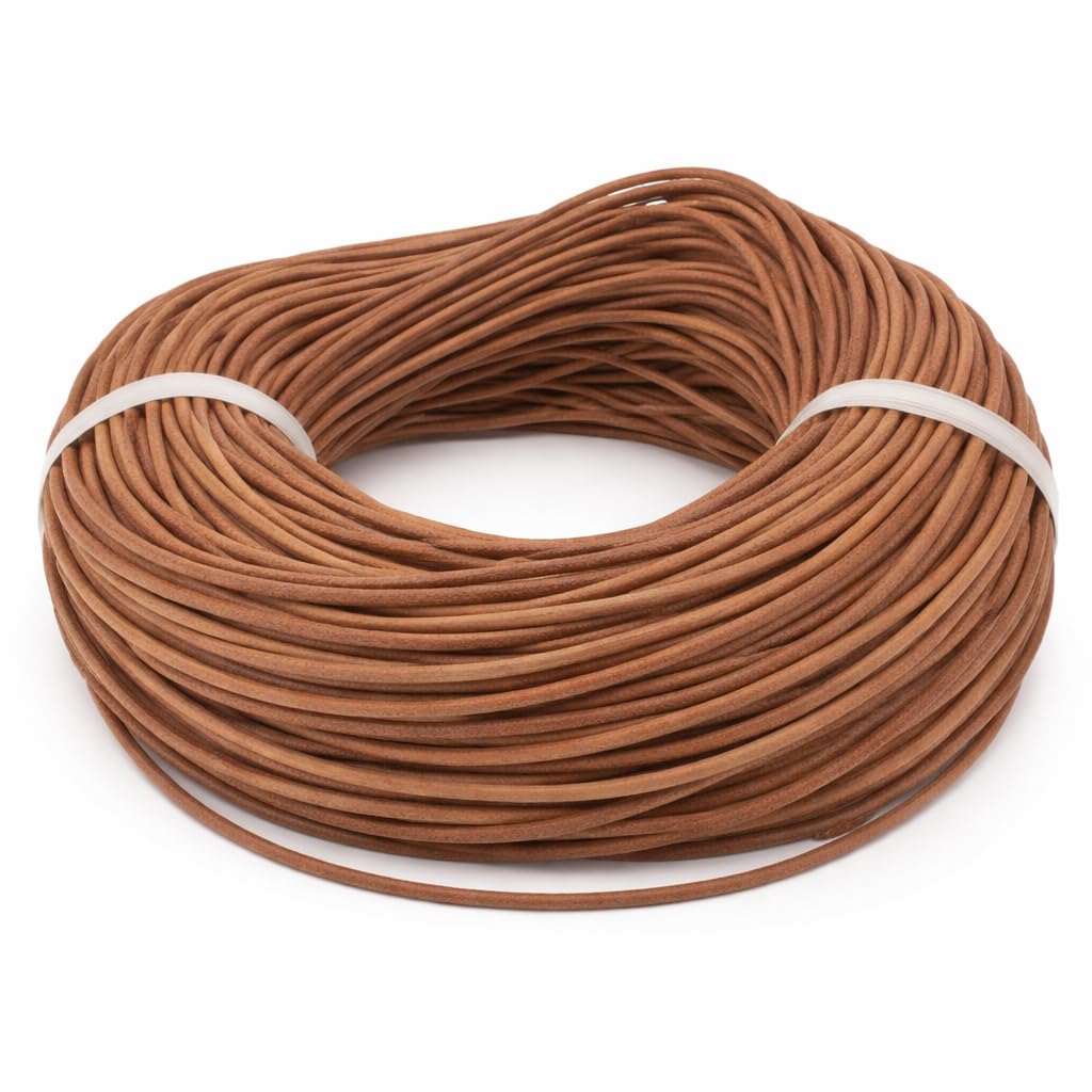 Perlin 10 Metre Leather Cord 1/2/2.5 mm Brown Sand Leather Cord Cowhide Leather Jewellery Band Craft Cord Jewellery Cord (2 mm 10 Metres)