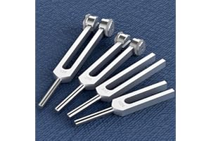 4-piece Aluminum Golden Tuning Fork Set | Set Of 4 Tuning Forks/128Hz, 256Hz, 512Hz, 1024Hz With Silicone Mallet | Suitable F