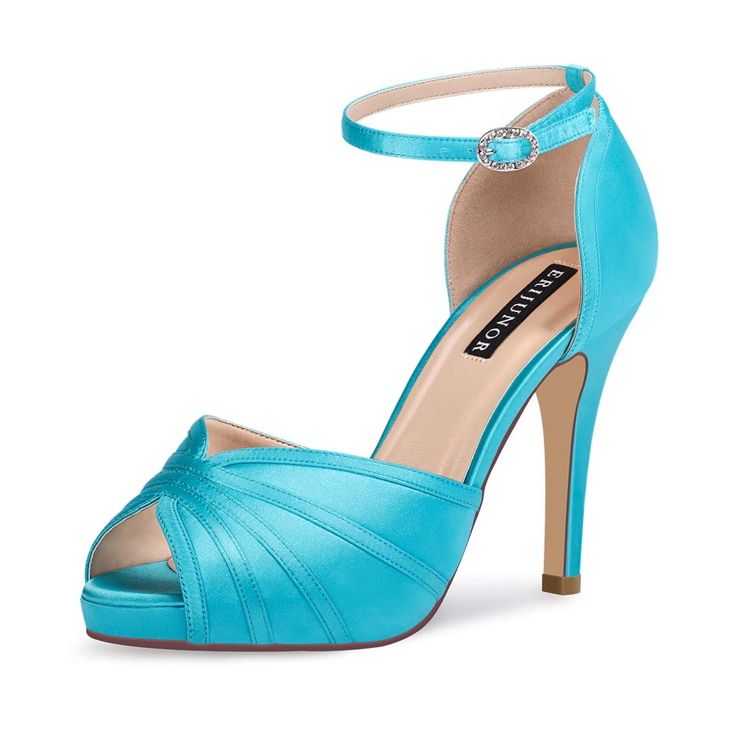 ERIJUNOR Women's High Heel Sandals Lace Satin Ankle Strap Evening Party Prom Wedding Shoes