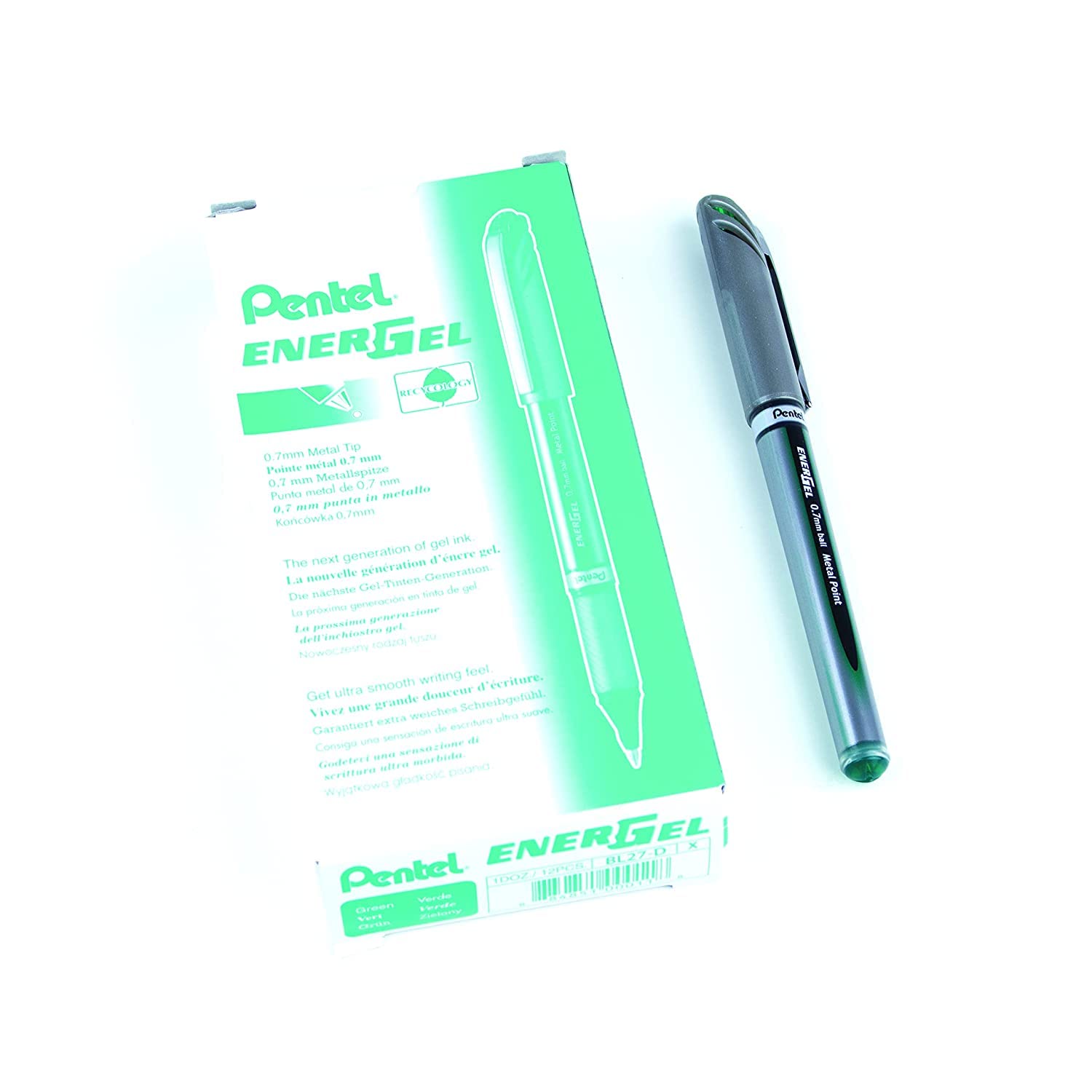 Pentel 0.7 mm Energel Plus Roller Pen - Green (Pack of 12 Pens)