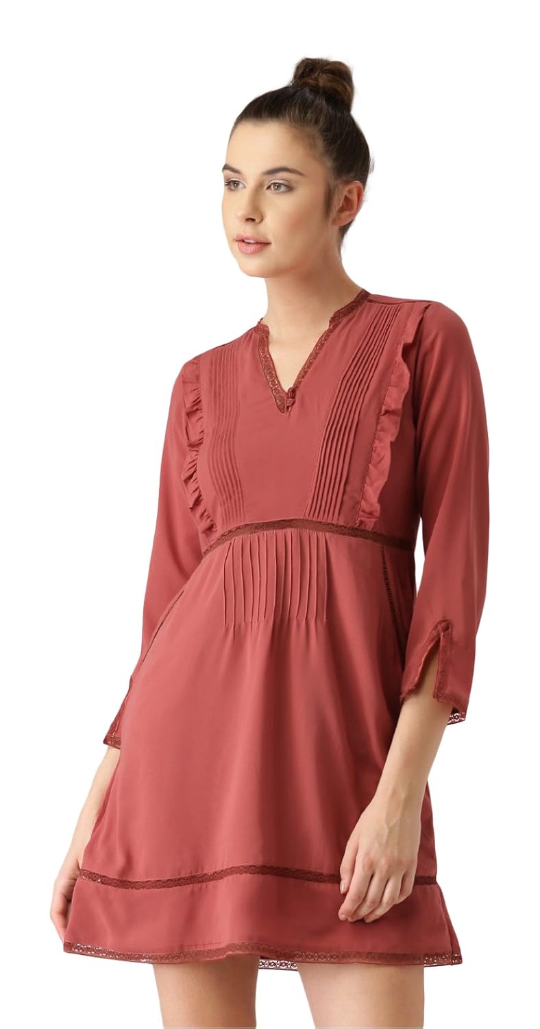 marie claire women's a-line dress (mc372--m, brown, medium)