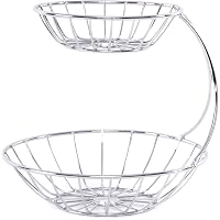 Alnemy Alzata per frutta in ceramica con 3 ripiani, per la famiglia, moderna con supporto in bambù naturale, per verdure, frutta, snack, giocattoli (beige
