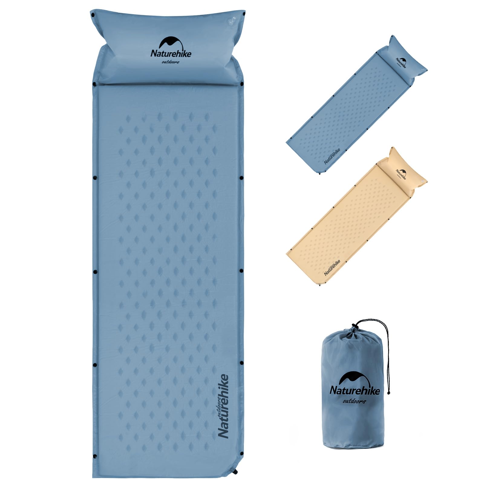Photo 1 of Naturehike Self-Inflating Sleeping Pad, Ultralight Memory Foam Camping Pad with Pillow, Fast Inflating, Sleeping Pad for Camping Hiking with Storage Bag, Single, Blue
