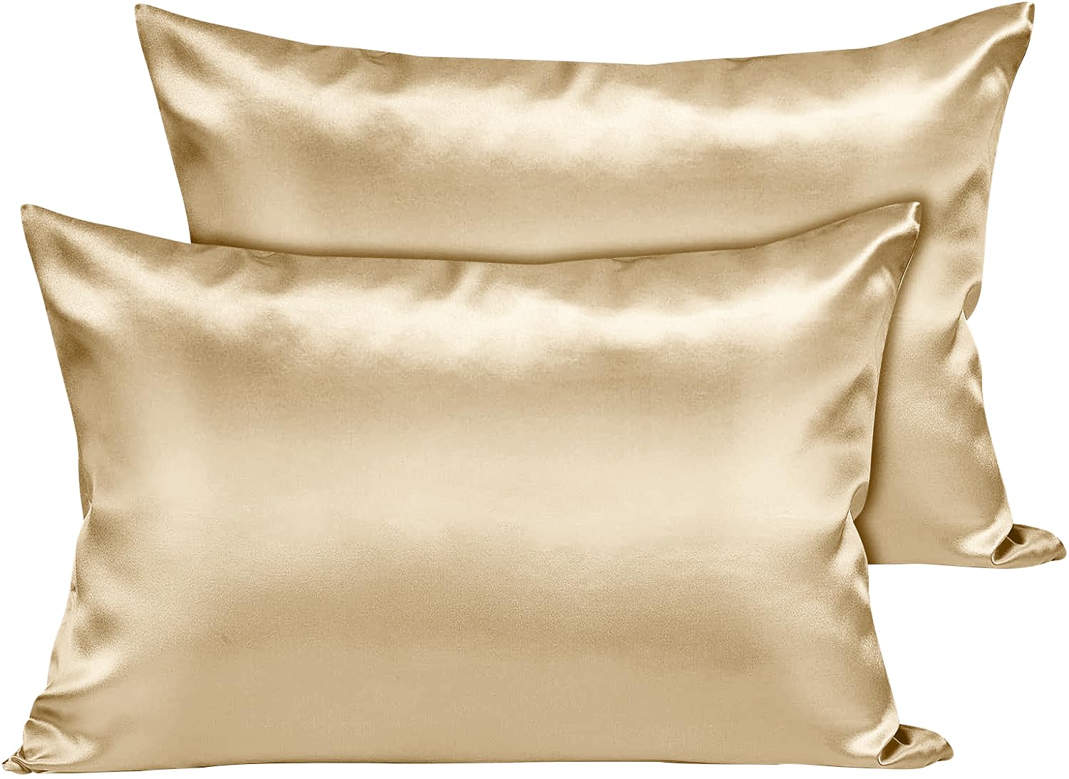 Moonlight Bedding Champagne Cooling Satin Pillow Cases 2 Pack – Soft & Smooth Feels Like Silk Pillowcases for Hair and Skin Care Standard Size Pillow Covers