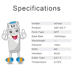 H!Fiber 1.25G SFP to RJ45 Module, 1000Base-T Copper