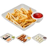 4 Pcs Chips and Salsa Serving Dish Plates, Veggie Platter Dipping Serving Trays with Sauce Rack for Buffet Family Party Appetizer Sushi Taco Salsa Charcuterie Barbecue Plate, Reusable (White 4PCS)