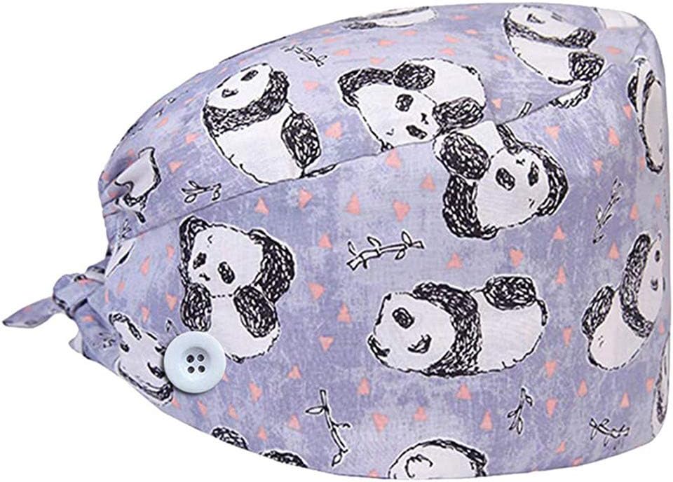 XUNMOWEI Surgical Scrub Cap with Button Sweatband Adjustable Tie Back Medical Doctors Nurses Bouffant Hats for Women Men(02)