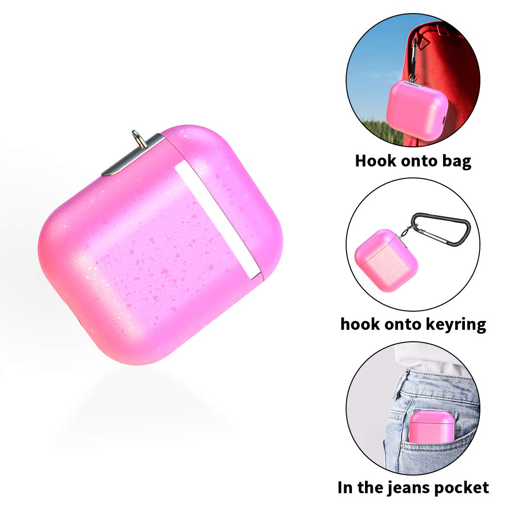 Airpods Case, AOJI Airpod Case Cover, Stylish Sparkling Changing Hue with Patented-Design Clip, Hard Shell, Compatible with Apple Airpods 1 & 2, Pink