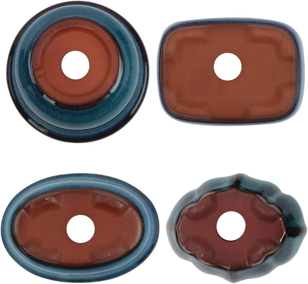kilofly Happy Bonsai Mini Glazed Pots Value Set of 4, with 4 Soft Mesh Drainage Screens, Vintage Blue - Image 4