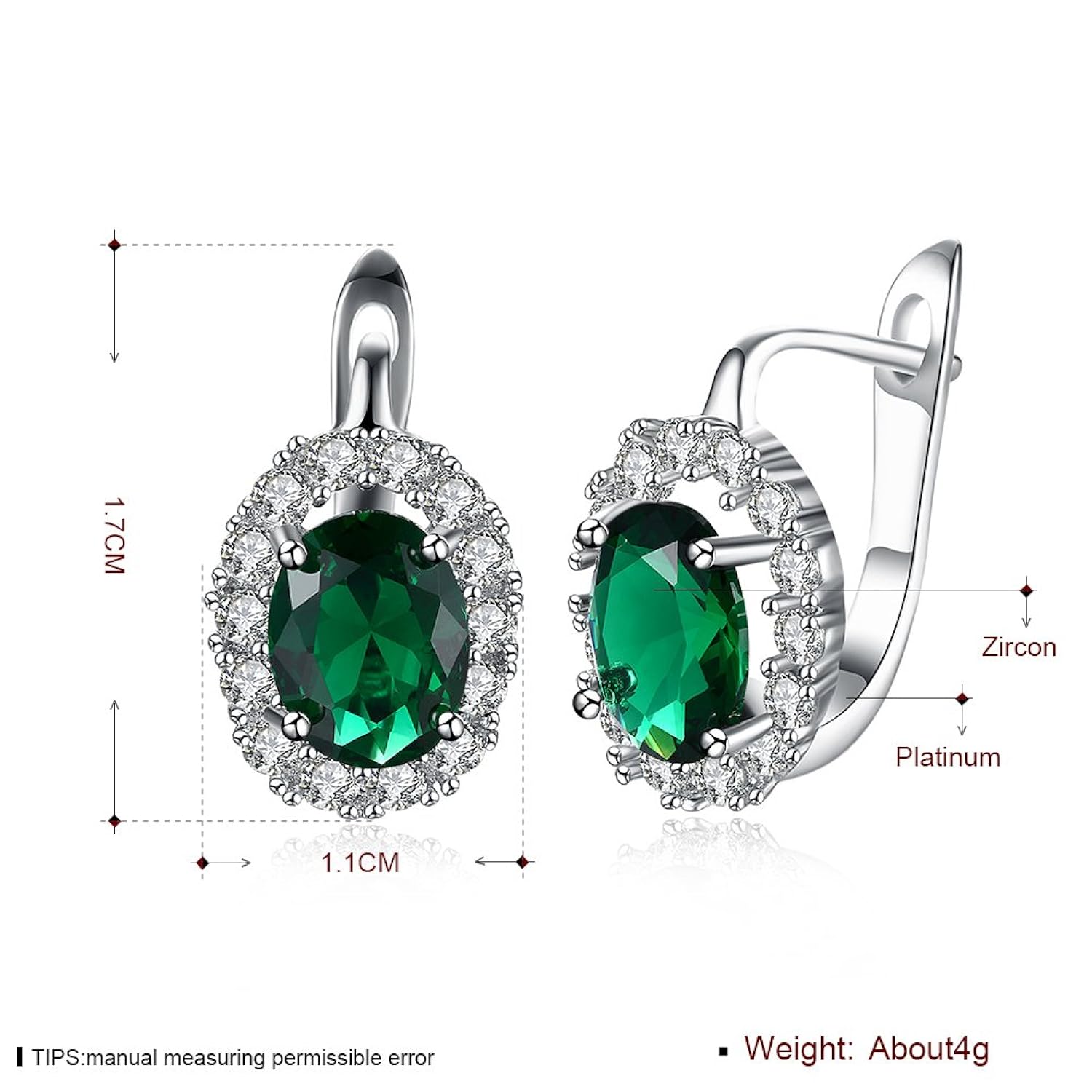 yellow chimes crystals from swarovski clip-on earrings for women (green) (ycfjer-152ovl-gr)