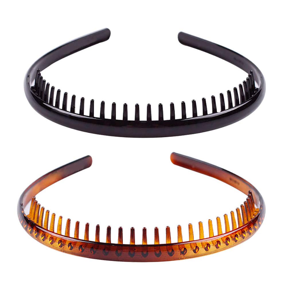 2PCS Women Girls Sharks Tooth Plastic Headband Hair Comb Hair Hoop Black and Brown High-grade Hairband Headwear (B#)