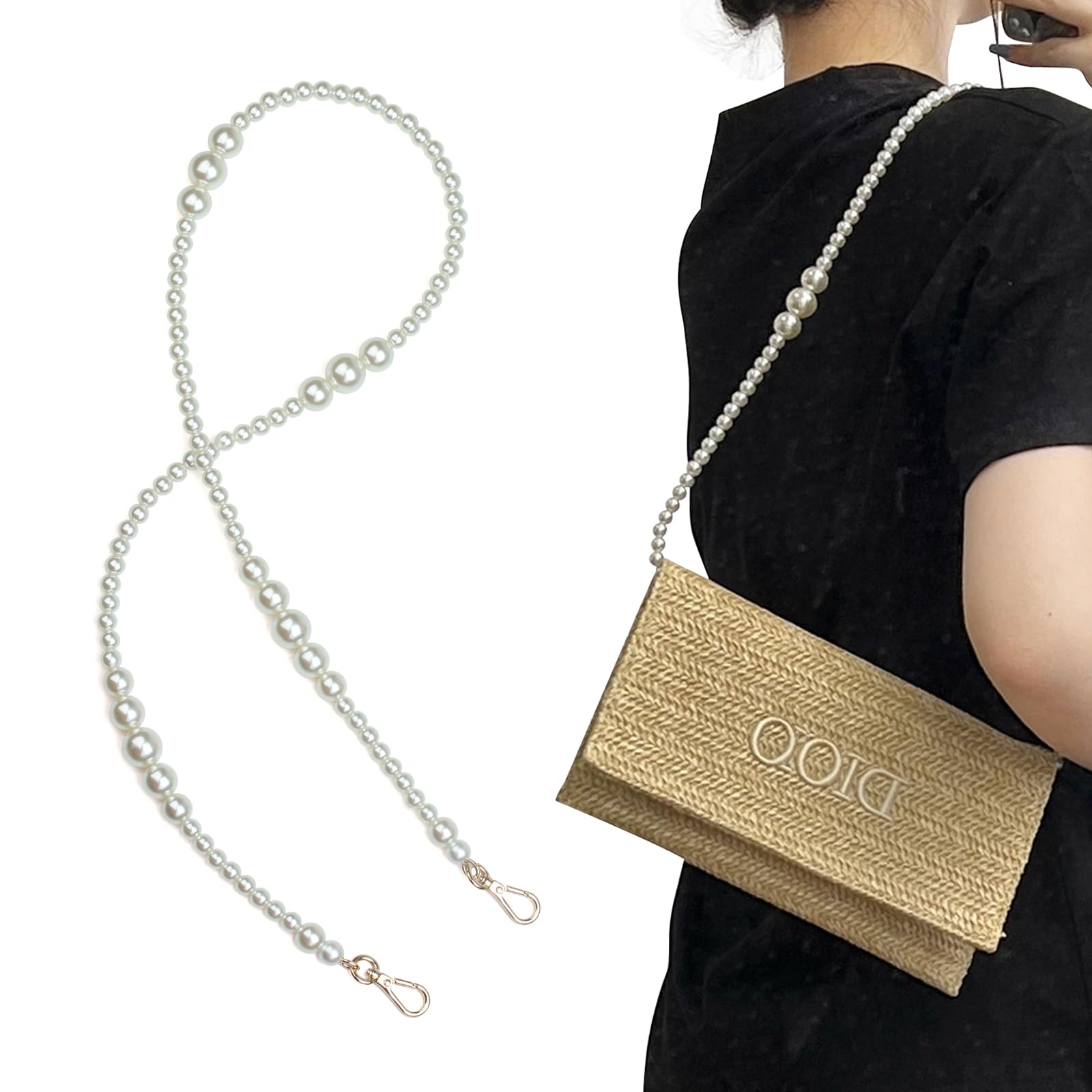 Photo 1 of jiesinlov Pearl Purse Chain Imitation Pearl Beaded Shoulder Bag Strap Replacement Crossbody for Handbags(A90-Gold)