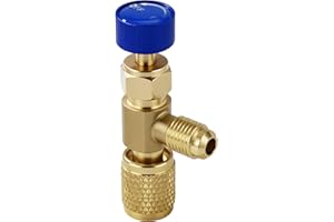 TIMSEC Refrigerant Charging Valve Set, 1/4" Safety Adapter Flow Control Ball Valve, Brass Low Loss HVAC Fittings for R12 R22 Air Conditioner Manifold Maintenance Tools