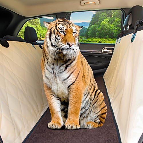 Dog Car Seat Cover: Hair Free Rear Bench! Convertible Beige Hammock Shaped Comfort Accessory for Cars, SUVs, Trucks &amp; Carriers. Waterproof, Nonslip, Washable Pet Backseat Protector, Pets Blanket &amp; Bag