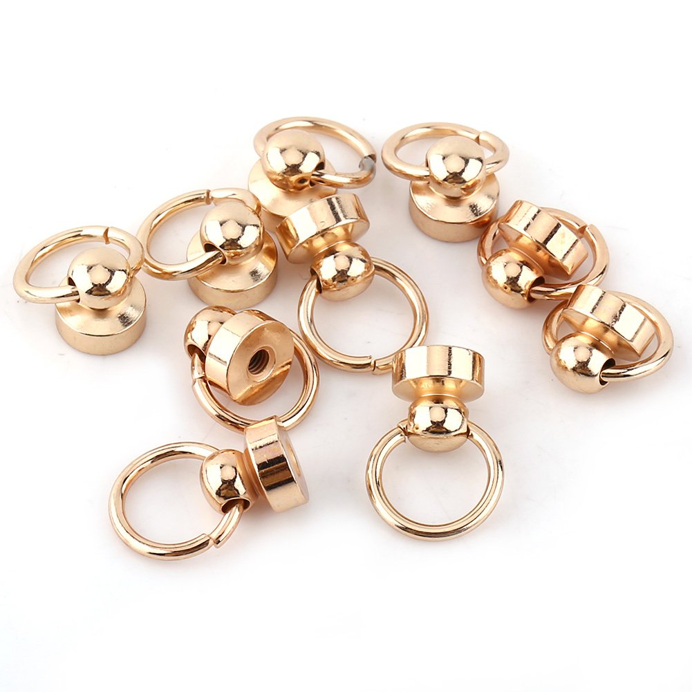 GLOGLOW 10pcs Solid Brass Round Button Studs, Pacifier Shape Rivet Studs Screw Back Round Ring Leather Crafts Accessories Gold