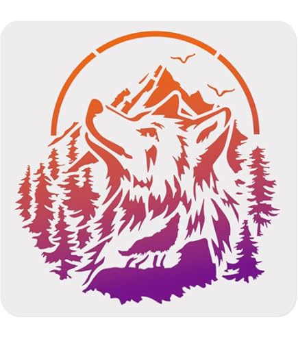 FINGERINSPIRE Wolf Stencils Template 30x30cm Plastic Bos Mountain Maan