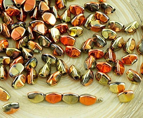 60pcs Metallic California Golden Rush Bronze Gold Pinch Czech Glass Spacer Bicone Faceted Beads 5mm