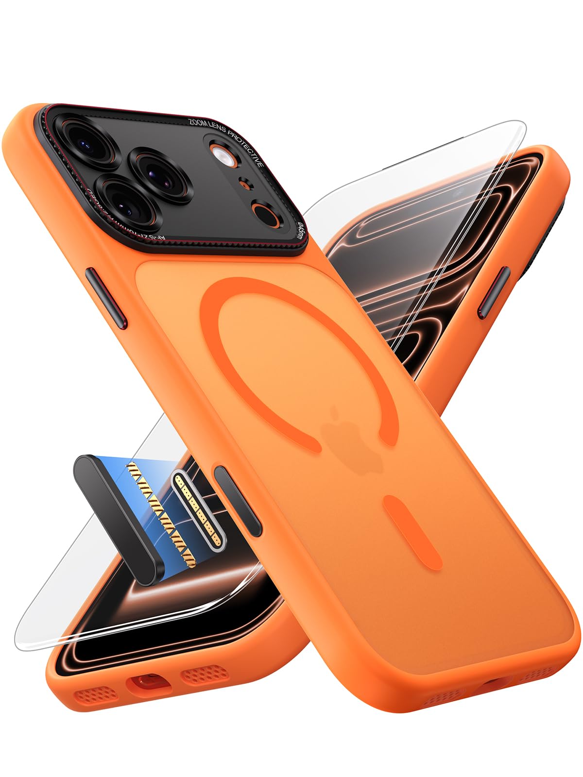 Photo 1 of JUESHITUO Magnetic for iPhone 17 Pro Case: Upgraded [Full Camera Protection], with [1X Screen Protector] [Camera Button], 6.3" Case for iPhone 17 Pro, Orange