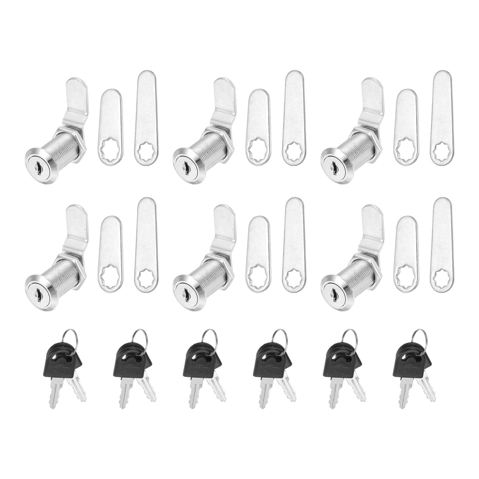 PATIKIL 1-1/8 Inch Keyed Alike Cabinet Locks with Key, 6 Pack Cam Replacement Lock Cylinder Toolbox Lock for RV Drawer Storage Cart Mailbox, Silver