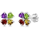 Gem Stone King Customized and Personalized 4 Gemstone Birthstone Earrings For Women | 925 Sterling Silver | 4MM Heart Shape | Fine Jewelry Gifts for Her Mom Women Wife