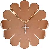 Andelaisi Boho Crystal Cross Choker Necklace Vintage Cross Paperclip Chain Necklace Gold CZ Cross Pendant Necklace Personalized Cross Statement Necklace Jewelry for Women