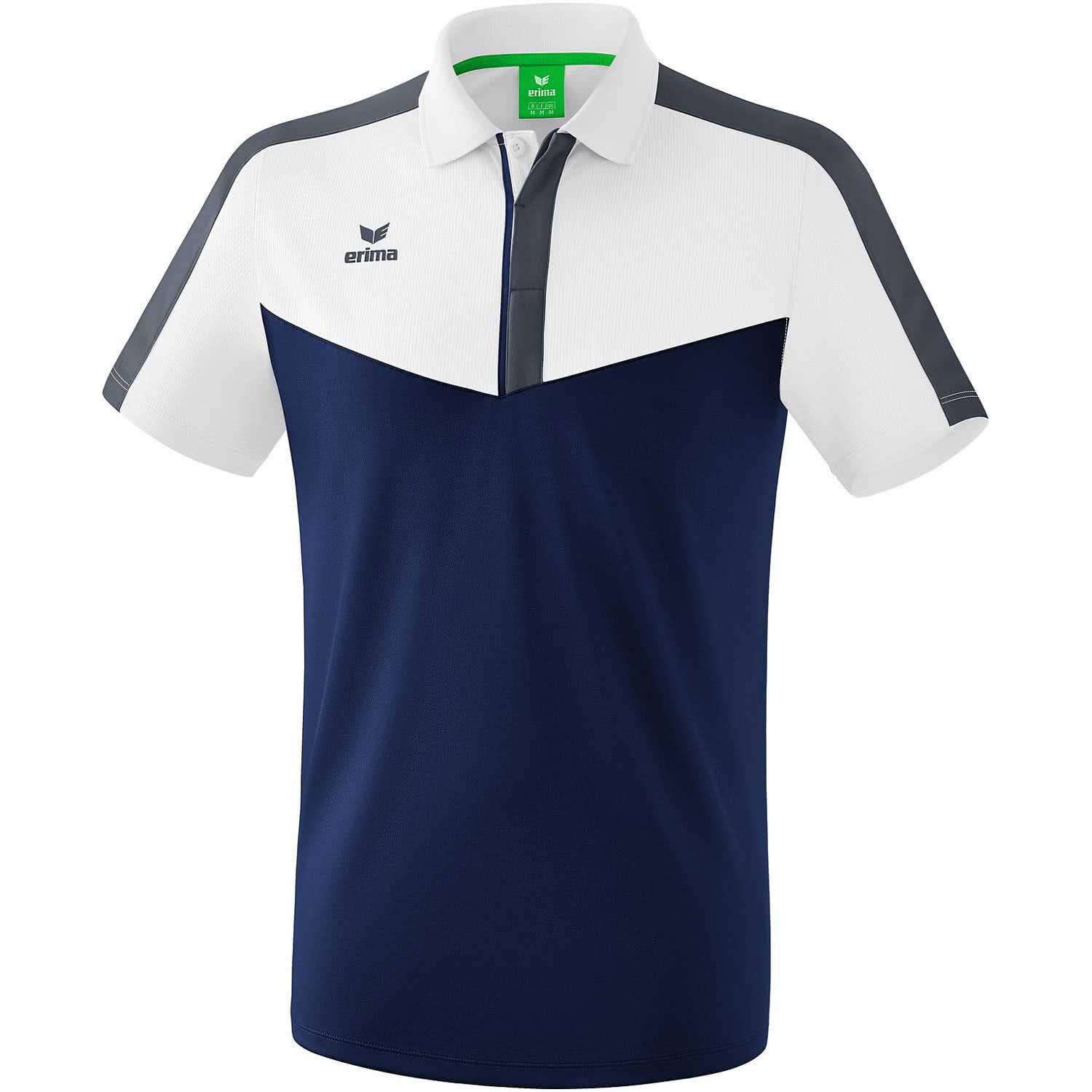 Erima Squad Polo Shirt - White/New Navy/Slate Grey, Medium