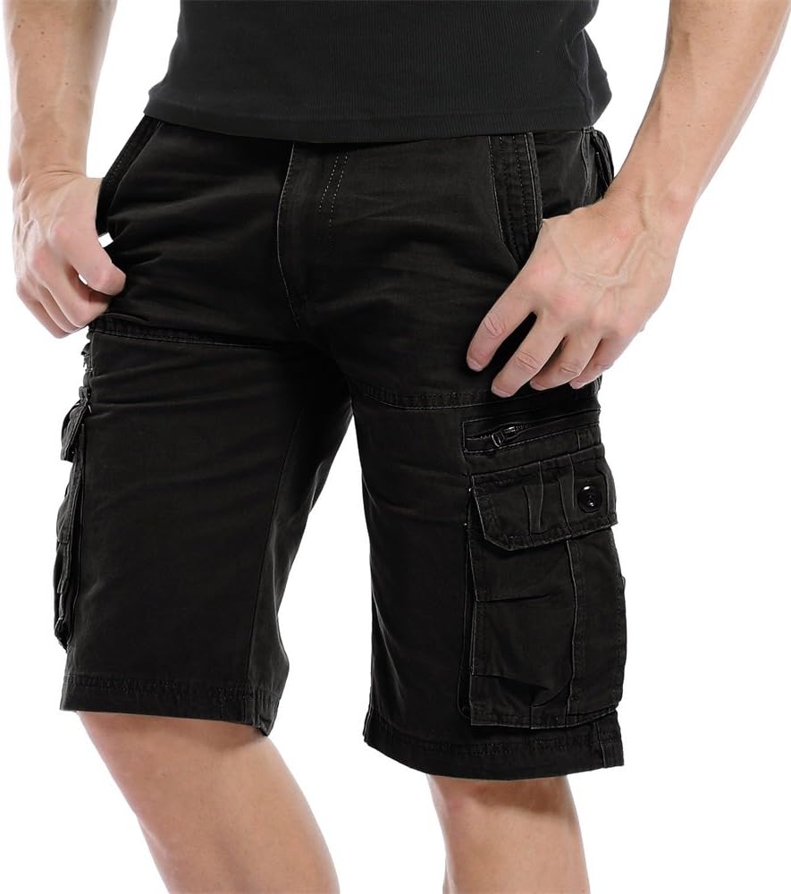 SunsheyCotton Casual Mens Cargo Shorts Pants Summer Fashion Sports Beach Travel Pockets Shorts (29, Black)