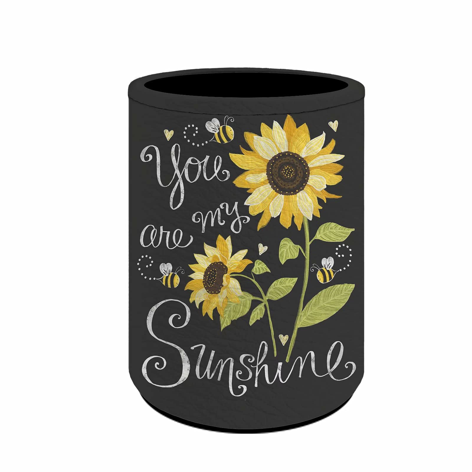 chaqlin Ladies Girls Office Pencil Holders for Desk,You are my sunshine sunflower Pen Cup,Stationery Desk Organizer Control Storage Box for Home Office Bedroom(Black)