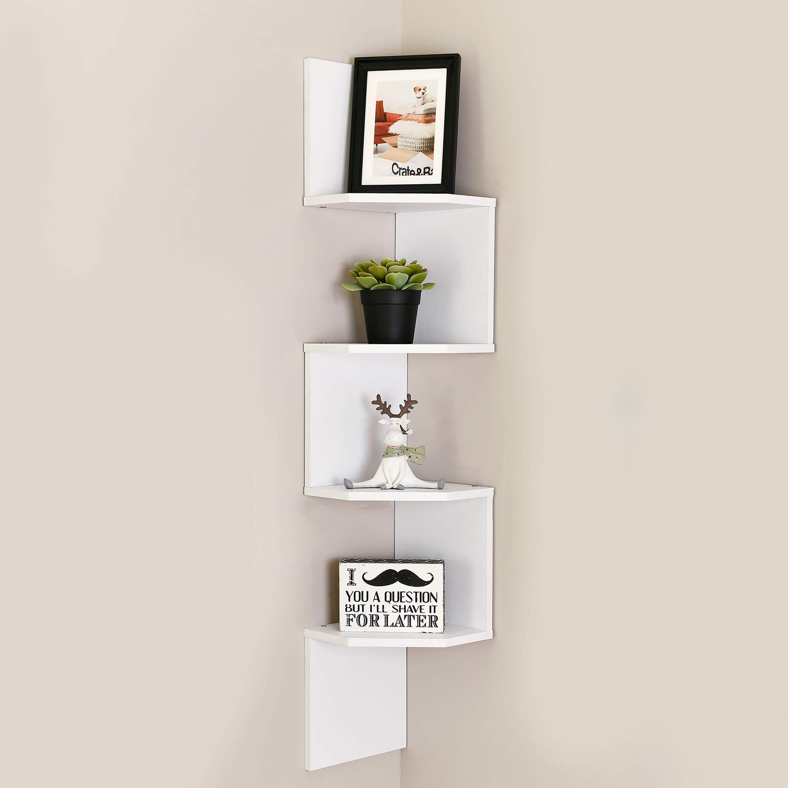 Photo 1 of WELLAND Zig - Zag Floating Corner Shelves, 4-Tier Wall Mounted Storage Shelf with White Finish for Bedroom, Living Room, Bathroom, Display Shelf for Small Plant, Photo Frame, Toys and More