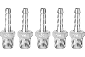 GOLUMINI Hose Barb Fittings,304 Stainless Steel,5/16" Hose Barb to 1/2" Male NPT Male Thread Adapter Connector,Industrial Hose to Pipe Fittings Connect for Gas/Water/Oil.(5 Pcs)