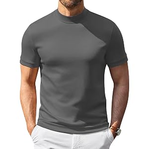 Men's Turtleneck T-Shirts Short Sleeve Casual Slim Fit Basic Shirts Lightweight Soft Solid Pullover Undershirt Tops