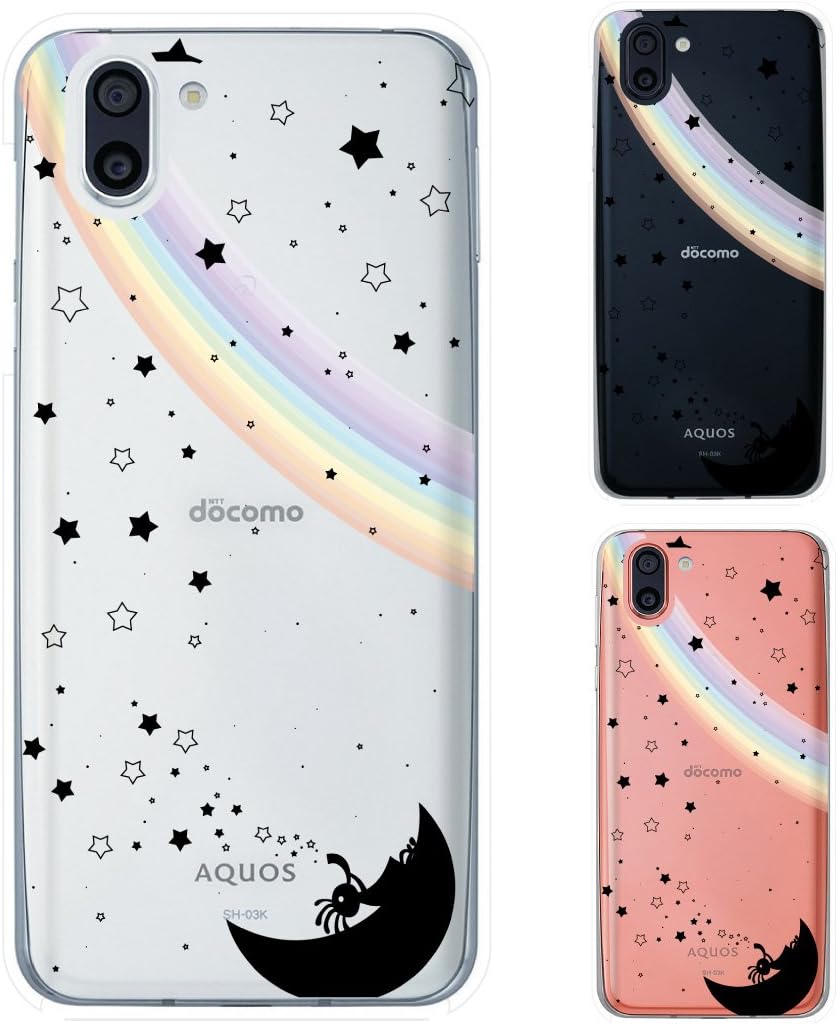 Amazon Co Jp Aquos R2 Docomo Sh 03 K Au Shv42 Softbank 706sh Cover Case Kokopelli On A Black Night Sky Floating Kokopelli Rainbow Moon Bubbles Stars Black Ver Clear Design Aquos Aquosr2 Aquos R2 Smartphone