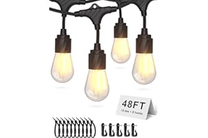XMCOSY+ 48FT Outdoor String Lights Waterproof - LED Patio Hanging Lights for Outside Porch Backyard Gazebo Garden, Commercial Grade 16 Edison Bulbs