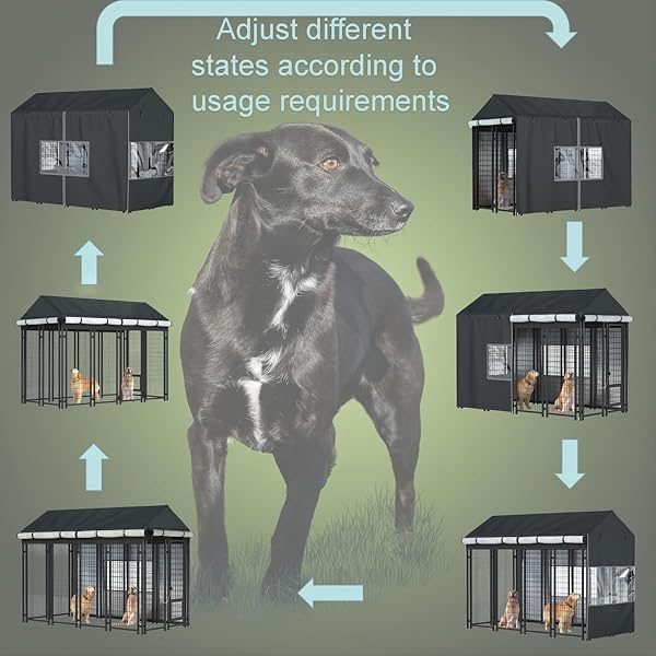 LYBOSH DOG KENNEL COVER 8.1X4.1X6FT – HEAVY DUTY WATERPROOF WINTER INSULATED COVER WITH TRANSPARENT WINDOWS & FLEECE LINING FOR OUTDOOR PET CAGES, BLACK