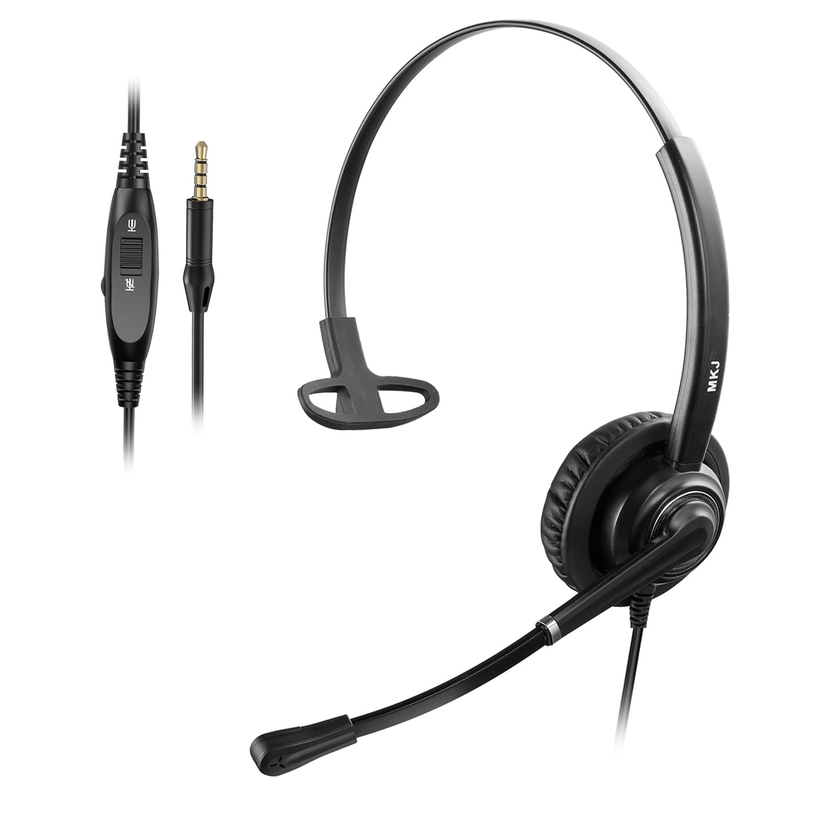 MKJ 3.5mm Headset with Noise Cancelling Microphone, Comfort Durable Wired Headphones for Call Center Office Tablet Mobile Smartphones, In-line Volume Control & Mute