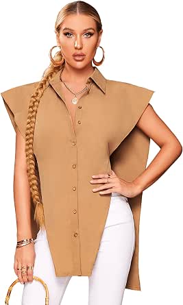 SheIn Blusa informal con botones y hombreras para mujer, sin mangas,  asimétrica, túnica : Ropa, Zapatos y Joyería - Amazon.com