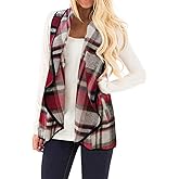 YACUN Women Plaid Vest Lapel Open Front Sleeveless Jacket Outerwear Cardigan with Pockets