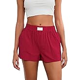 XBTCLXEBCO Boxer Shorts for Women Y2K Elastic Waist Solid Color Lounge Pajama Shorts Loose Wide Leg Pj Bottoms with Pockets