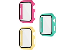 XFEN 3 Pack Multi-Color Cases with Tempered Glass Screen Protector for Apple Watch Series 7 Series 8 Series 9 45mm, Hot Pink 