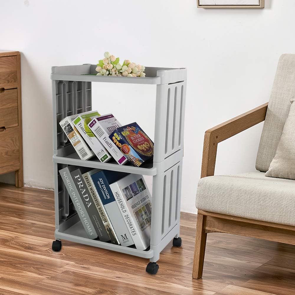 Neadas Plastic 3 Tier Rolling Trolley Cart with Wheels, Grey, 1 Pack: Kitchen & Dining